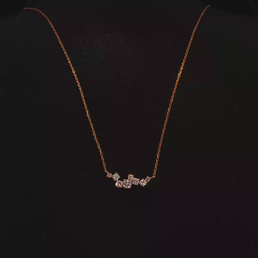 Yellow Gold Asymmetrical Lab Diamond Cluster Necklace