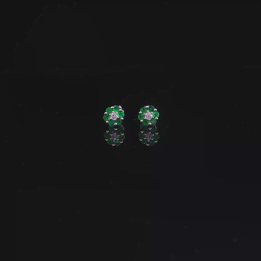 Emerald Cluster Floral Earrings in White Gold