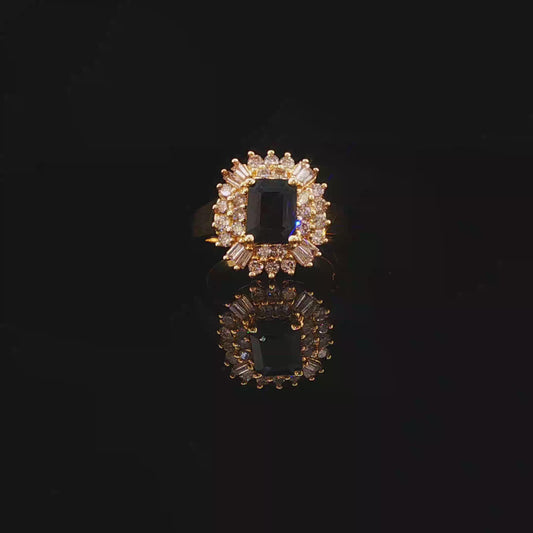 Deep Blue Sapphire with Natural Diamond Cocktail Ring in Yellow Gold