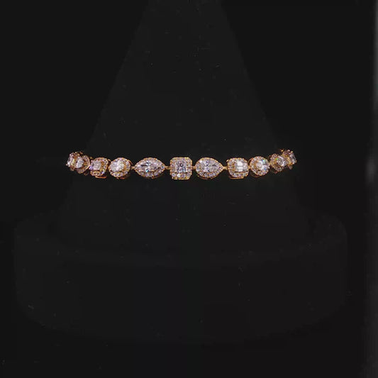 Multi-Shape Lab Diamond Halo Tennis Bracelet in Yellow Gold