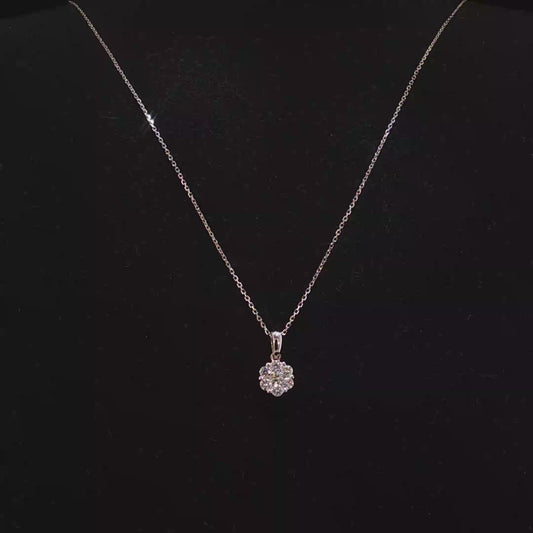 White Gold Natural Diamond Cluster Pendant Necklace