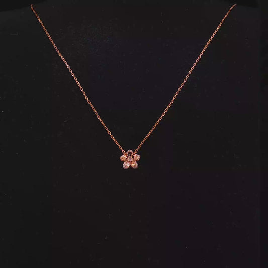 Natural Diamond Floral Charm Necklace in Rose Gold