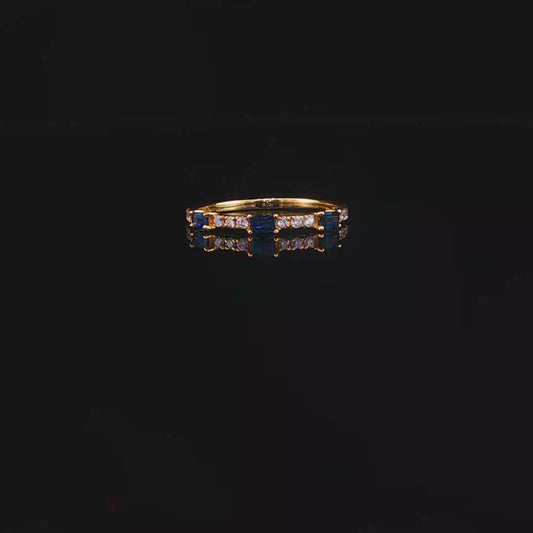 Yellow Gold Stackable Ring with Royal Blue Sapphires and Natural Diamonds