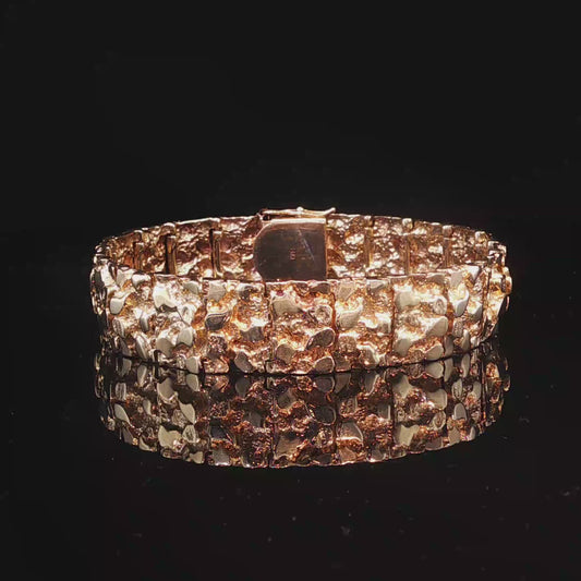 Textured Yellow Gold Nugget Link Bracelet
