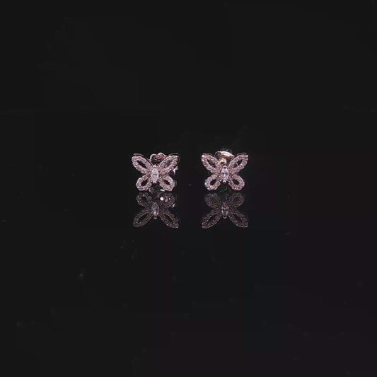 Diamond Pavé Butterfly Stud Earrings in Rose Gold