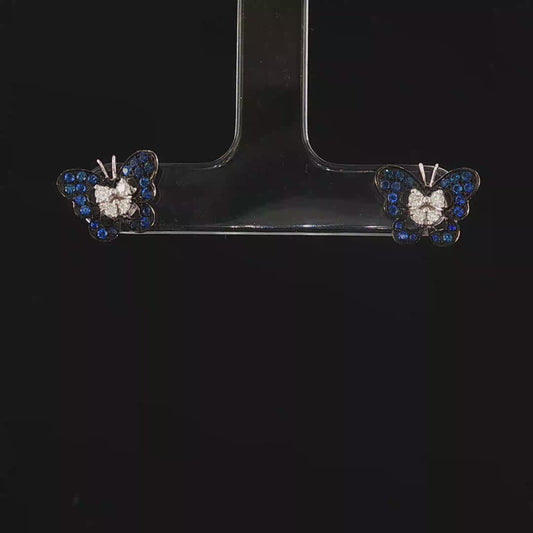 Royal Blue Sapphire Butterfly Stud Earrings in White Gold