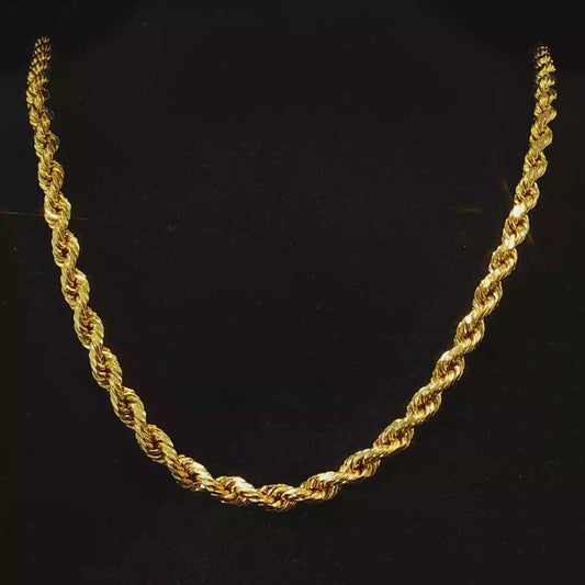 Yellow Gold Hallow Rope Chain Necklace