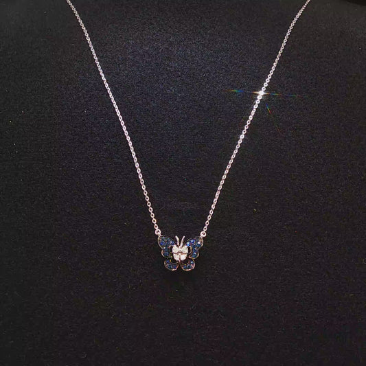 White Gold Butterfly Necklace with Intense Blue Sapphires