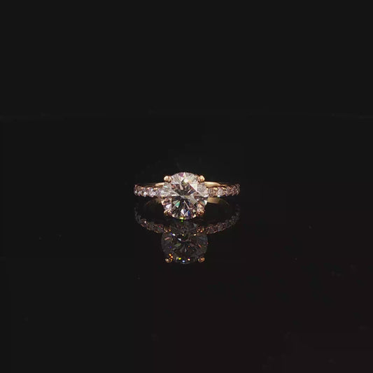 Round Lab Diamond Solitaire Ring with Diamond Accents in Yellow Gold