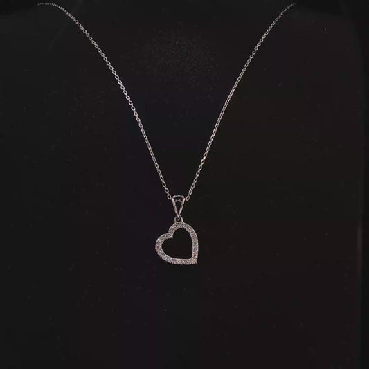 White Gold Lab Diamond Open Heart Pendant Necklace