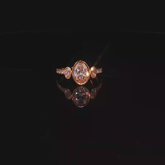 Three-Stone Oval Lab Diamond Ring in Yellow Gold