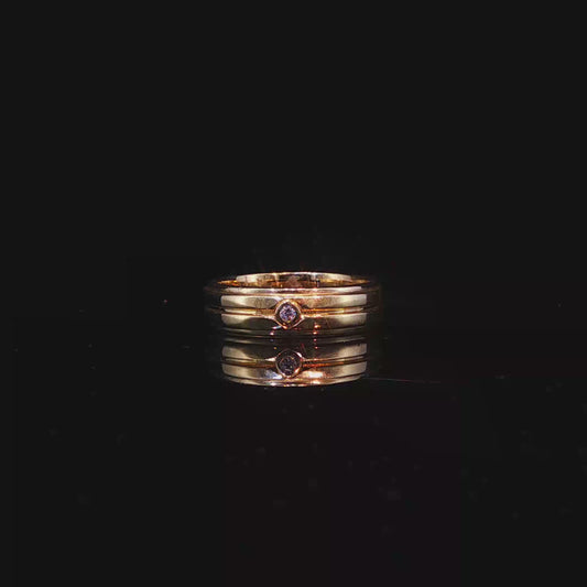 Yellow Gold Diamond Accent Grooved Band Ring