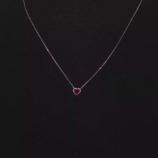 Heart-Shaped Red Ruby Pendant Necklace in White Gold
