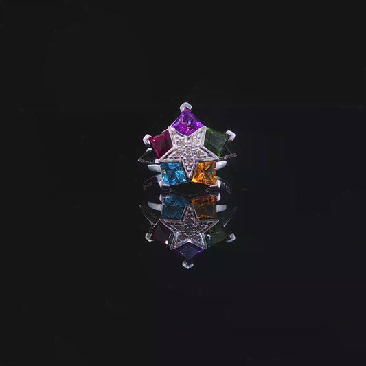 Sapphire and Natural Diamond Star Cocktail Ring in White Gold