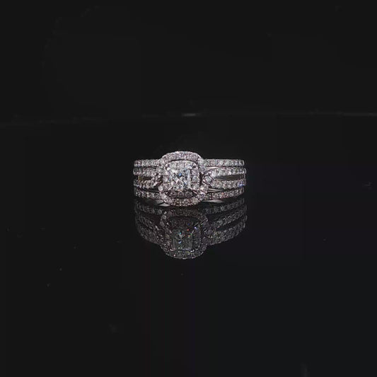 White Gold Natural Diamond Halo One Piece Stackable Effect Ring