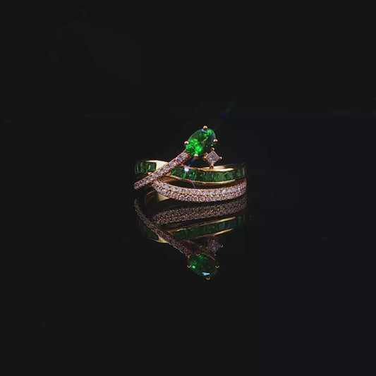 Emerald Bypass Multistone Ring in Yellow Gold
